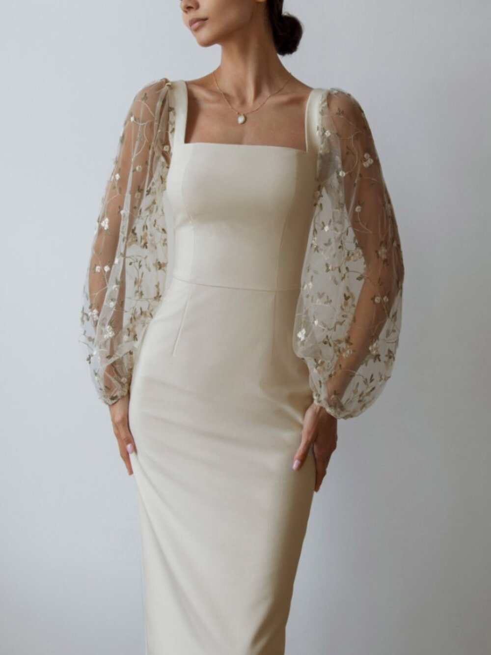 Lichi Tulle-Sleeve Midi Dress